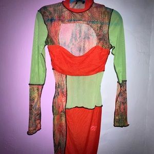 Groovy long sleeve sheer snake skin print dress